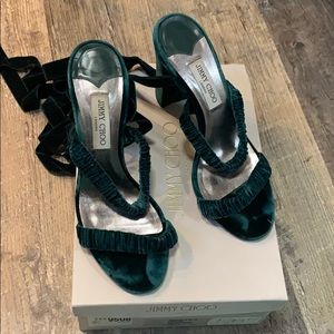 Jimmy Choo wrap around strap velvet green Heels